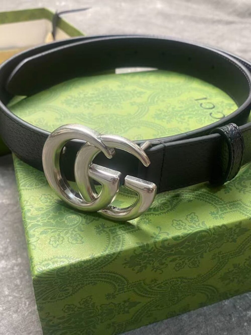 Gucci GG Buckle Leather Belt Black Designer Belt 85cm